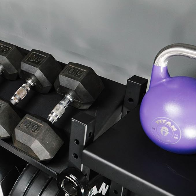 Titan Fitness Add-On Elite Series Mass Storage System for Dumbbell Kettlebell Slam Ball Storage, Bolt-On Adjustable Shelves