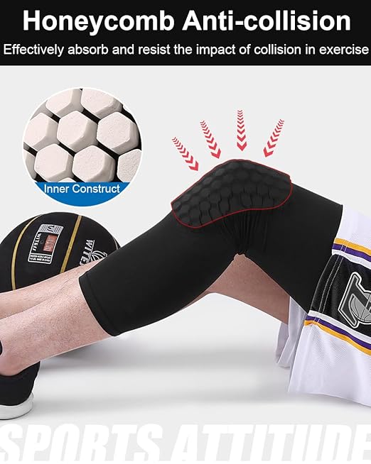 SUJAYU Basketball Knee Pads Knee Sleeves, 2 Pack Honeycomb Anti Collision Leg Compression Sleeves, Compression Knee Pads for Wrestling Football Volleyball Baseball (X-Large, White)