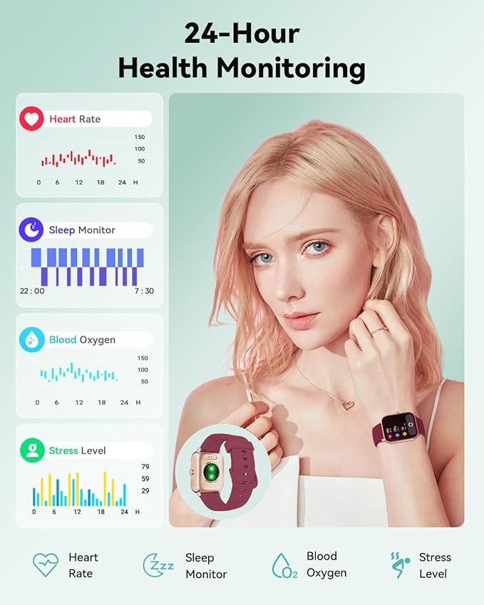 Quican Smart Watches for Women/Men, Smart Watch for Android Phones and iPhone Compatible, Alexa Built-in, 1.8" Fitness Watches for Women, IP68 Waterproof/Bluetooth Call, Heart Rate/Sleep Monitor, Red