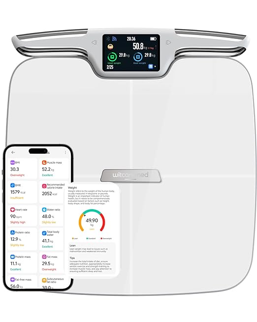 Smart Scale for Body Weight Multi-User Mobile App 8 Electrode Dual Frequency High Precision for Athletes Fitness Enthusiasts with BMI Body Fat Muscle Mass 56 Body Composition Indicators (White)