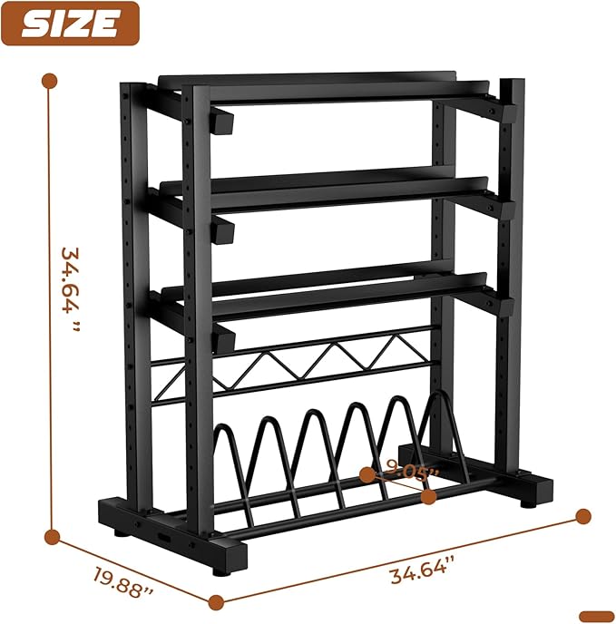 Upgraded 4-Tier Dumbbell Rack, 1100LBS Weight Rack for Home Gym, Barbell Holder Bumper Plate Storage Rack with Adjustable Height & Width Design, Heavy Duty Weight Storage Organizer (Rack Only)