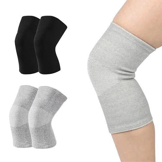 Premium Bamboo Knee Sleeve - 2 Pair Bamboo Compression Knee Sleeve for Women & Men, Anti-Slip Elastic Sport Warm Knee Brace for Arthritis (Black+Gray,Large)