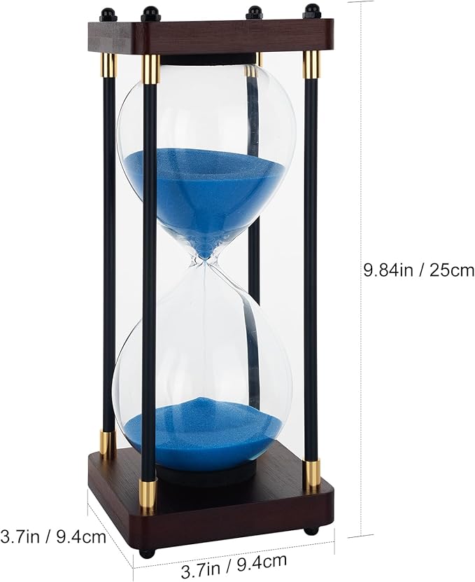 Large Sand Hourglass Timer, Vintage Wooden Sand Timer 60 Minutes, Glass Sand Clock Minutes with Wooden End Caps, Sand Timers for Games Classroom Home Office Kitchen Use (Blue Sand)