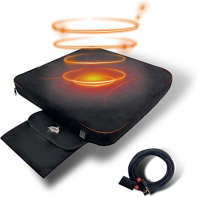 Heated Seat Cushion Foldable Memory Foam Heated Seat Pad with 3 Level Heating for Camping Fishing Office Chair Stadium Seats (Power Supply Not Included) (Artificial Suede) (L-Shape) (Square)