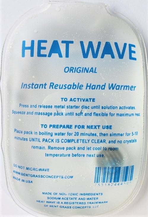 Heat Wave Instant Reusable Heat Packs Small 2-Pack Clear: Instant Reusable Hand Warmers for Camping, Hiking, and Pain Relief (3” x 5”), Click Heat Safe, Non-Toxic and Made in USA