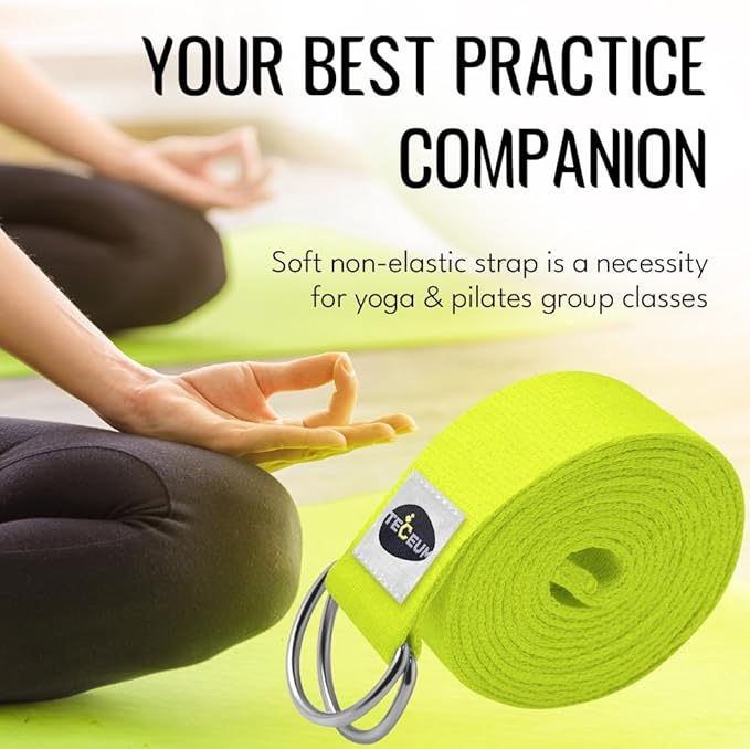 TECEUM Yoga Strap & Mat Strap – 2 IN 1 – Cotton – 6 ft 8 ft 10 ft (30+ colors) – Adjustable Non-Slip Belt for Yoga, Pilates, Stretching, Physical Therapy, Fitness & Home Workout – For Carrying Mats