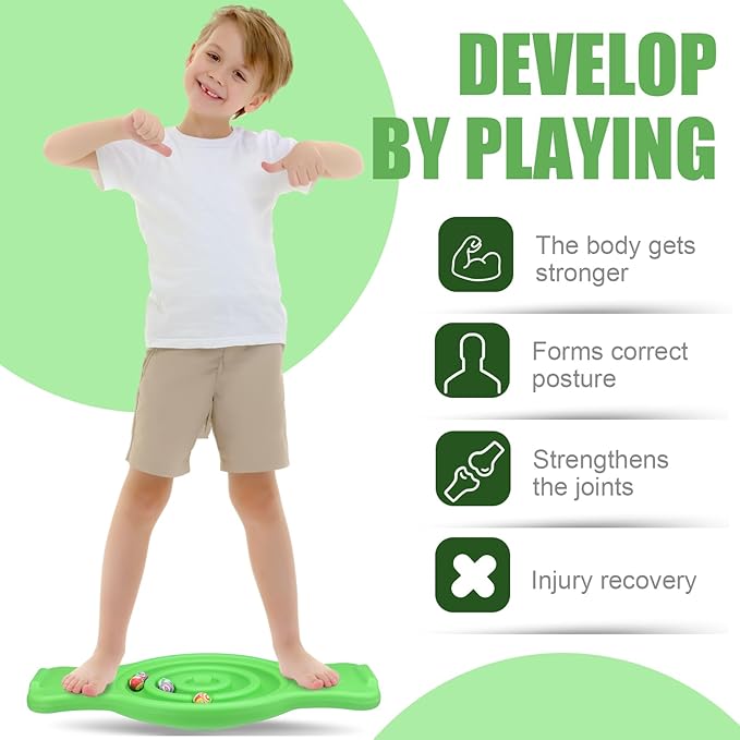 Seenelling Maze Balance Board for Kids Plastic Wobble Rocker Balance Board with Mini Balls Load 220lb Balance Game with Handles for Toddler Balancing Exercise Equipment Game, 24.5 x 11.8 Inch