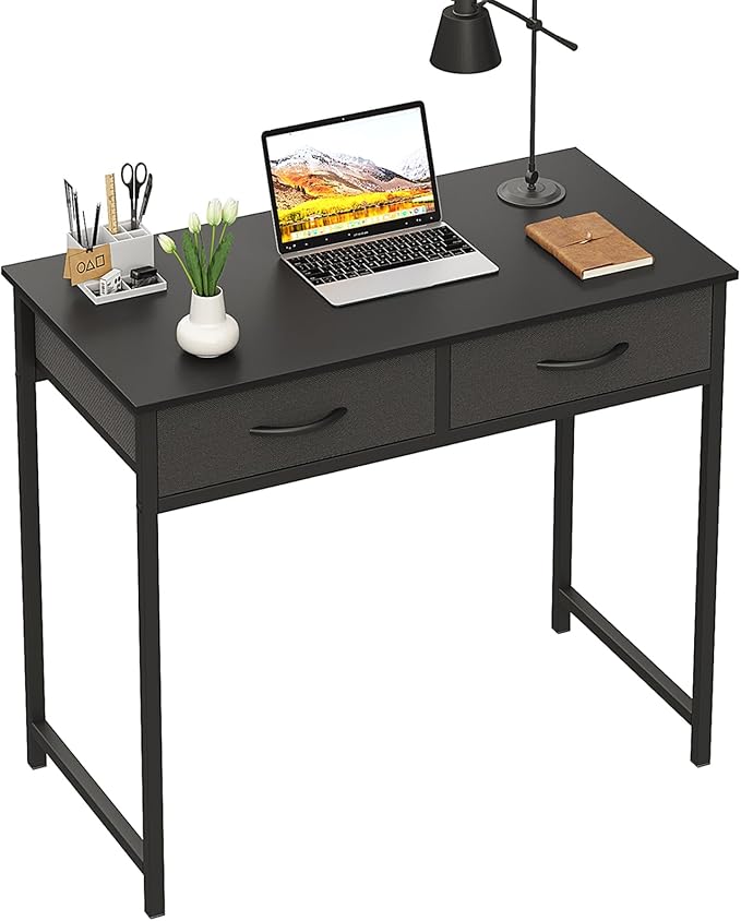 WOHOMO Small Computer Desk with Drawers, 31.5 Inch Black Vanity Desk with Storage, Home Office Computer Desk for Small Spaces, Modern Work Writing Study Table, Black