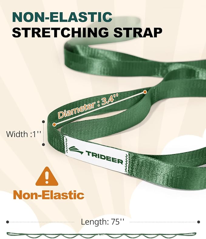 Trideer Non-Elastic Stretching Strap with Loops for Physical Therapy & Rehab, Knee Hip Leg ROM Post-Surgery, Yoga Strap for Stretching, Leg Lifter Strap Mobility Aid, Hamstring Calf Back