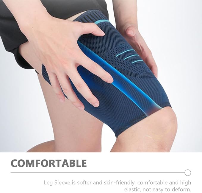 2pcs Compression Thigh Wraps Sports Leg Sleeves Elastic Knit Navy Support for Running Basketball Cycling Men’s Outdoor Exercise