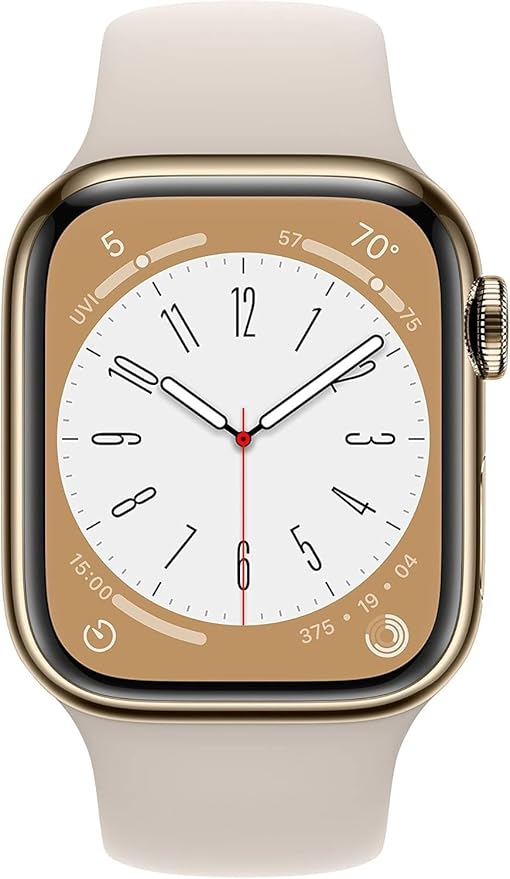 Apple Watch Series 8 (GPS + Cellular, 41MM) Gold Stainless Steel Case with Starlight Sport Band - S/M (Renewed)