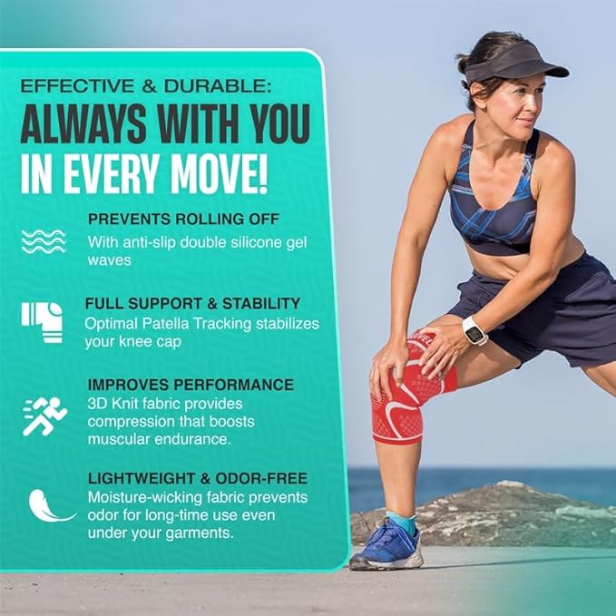 Modvel Compression Knee Brace for Women & Men - 2 Pack Knee Brace for Women Running Knee Pain, Knee Support Sleeve, Workout Sports Braces for Meniscus Tear ACL & Arthritis Pain Relief Orange XXX-Large