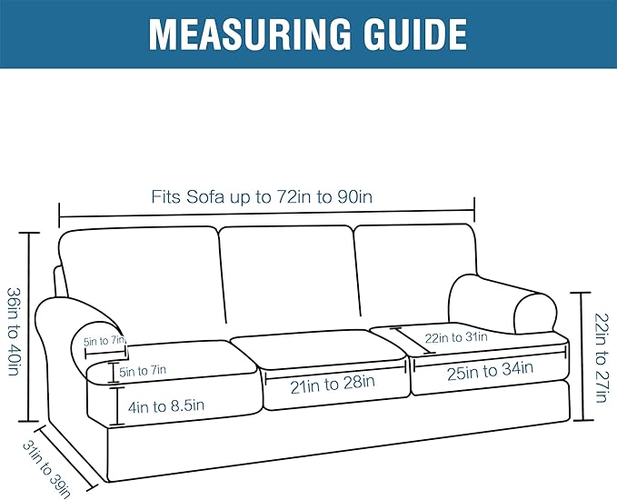 H.VERSAILTEX Sofa Slipcovers - Thick Velvet Couch Covers for 3 Cushion Couch with 3 Individual T Cushion Covers, Navy
