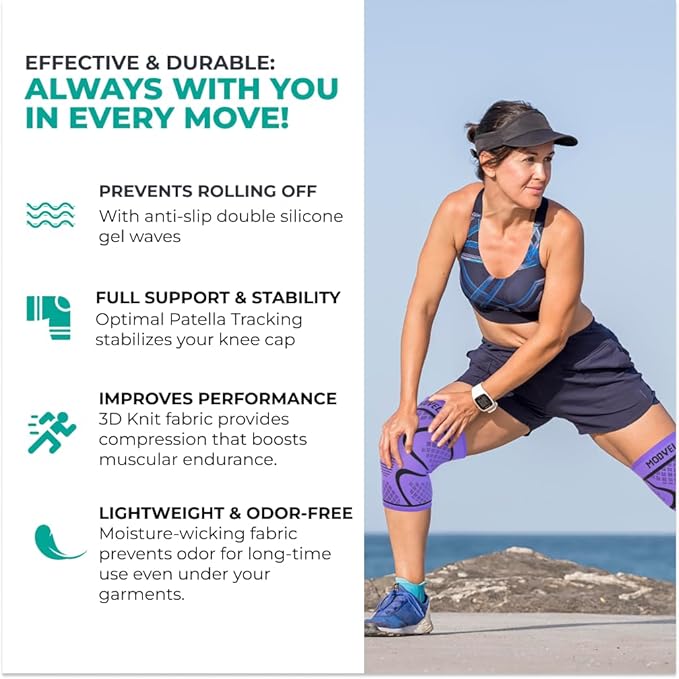 Modvel Knee Braces for Knee Pain Women & Men - 2 Pack Knee Brace for Knee Pain Set, Knee Brace Compression Sleeve, Knee Support for Knee Pain Meniscus Tear, ACL & Arthritis Pain Relief,Purple XXL