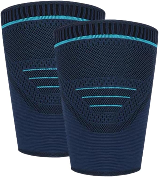 Hemoton 2pcs Compression Thigh Sleeves Leg Wraps Navy Knit Fabric Sports Support for Outdoor Running Basketball Men