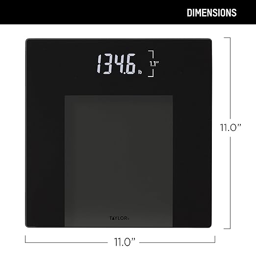 Taylor Digital Bathroom Scale - Smart Scale with Precision Hub App, 400 lb Capacity, 11" x 11" Durable Glass Platform, 0.2 lb Increments, Weight Tracking, BMI, BMR and Multilingual, Black