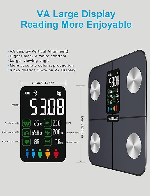 Smart Scale for Body Weight – Large Display Digital Scales with BMI, Body Fat, Muscle Mass, Professional Accurate to 0.05lb Bathroom Scales with Bluetooth APP Body Metrics