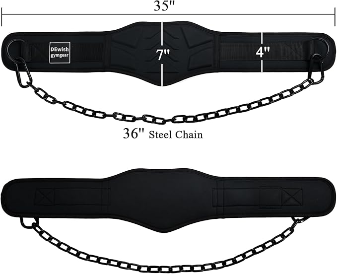 35" Heavy Duty Dip Belt with 36 IN Steel Chain for Added Weight Training, Chin Ups, Pull Ups, Tricep Dips And More