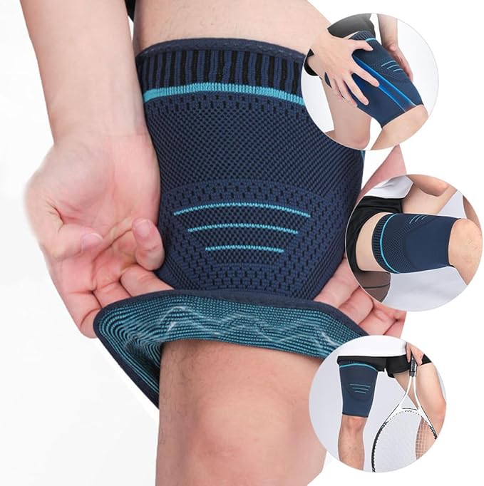 2pcs Compression Thigh Wraps Sports Leg Sleeves Elastic Knit Navy Support for Running Basketball Cycling Men’s Outdoor Exercise
