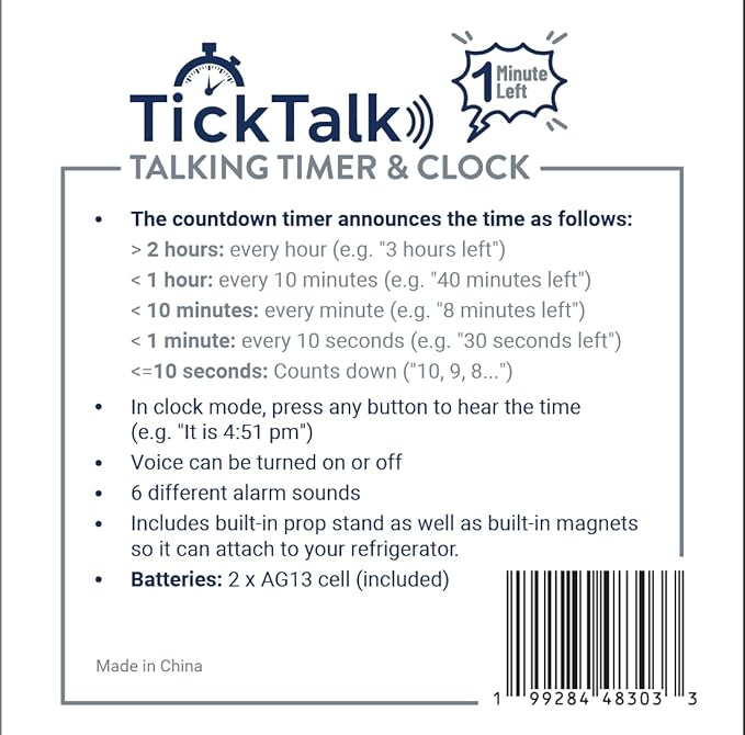 Talking Timer for Kids/Adults, Visual Timer for Kids Alternative, Voice Countdown Announcements Every Hour/10 Min/1 Min | Children, Cooking, Adults, Workouts, Classroom, lab, ADHD, Time Management