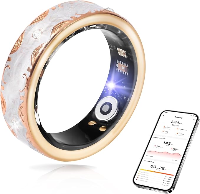 Smart Ring for Women-Men,Tracks Heart Rate, Sleep, SpO2, HRV. 128 Sports Modes, IP68 Waterproof, Gesture Control, No Subscription, iOS & Android Compatible (7)