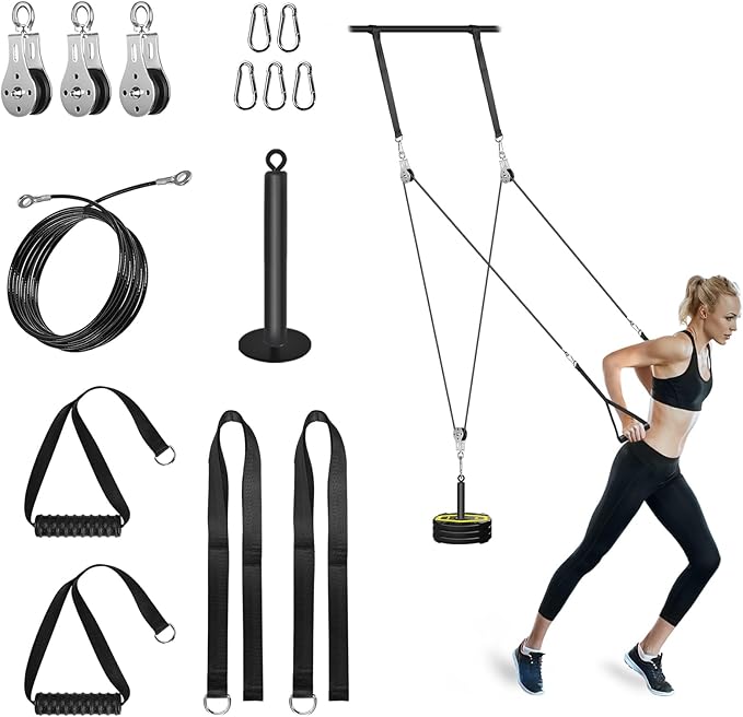 Weight Cable Pulley System Gym, Cable Weight Pulley System Attachments for Home Gym with Handle Pulley System Gym LAT Pull Down, Biceps Curl Workout