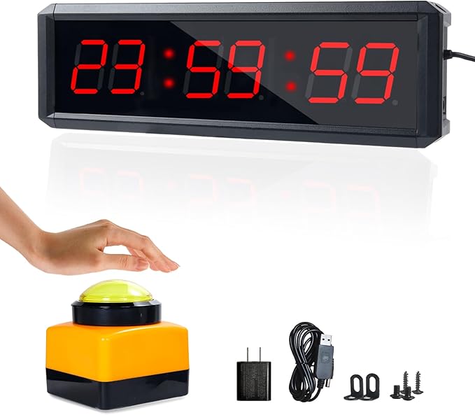 Independent Button Type 1.5-inch Fitness Room Rest Timer, Suitable for Gym Exercise/School/Home Exercise/Boxing Gym/Indoor Rock Climbing (1.5 inch 6-Digit red)