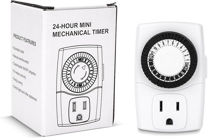 Baomain 2-Pack Indoor Mini 24-Hour Mechanical Outlet Timer, 15A 125VAC ON/Off Single Outlet,3-Prong Plug Timer BND-60/U47,ETL Listed