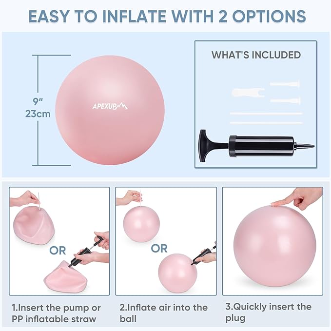 APEXUP 9 Inch Pilates Ball Small Exercise Ball for Yoga, Fitness, Balance, Core Workout, Physical Therapy