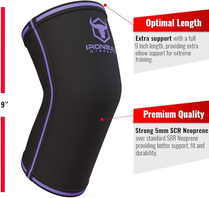 Elbow Sleeves 5mm (1 Pair) - High Performance Elbow Sleeve Support for Weightlifting, Weight Training & Powerlifting - Best Compression Straps - for Men and Women (X-Large, Black/Purple)