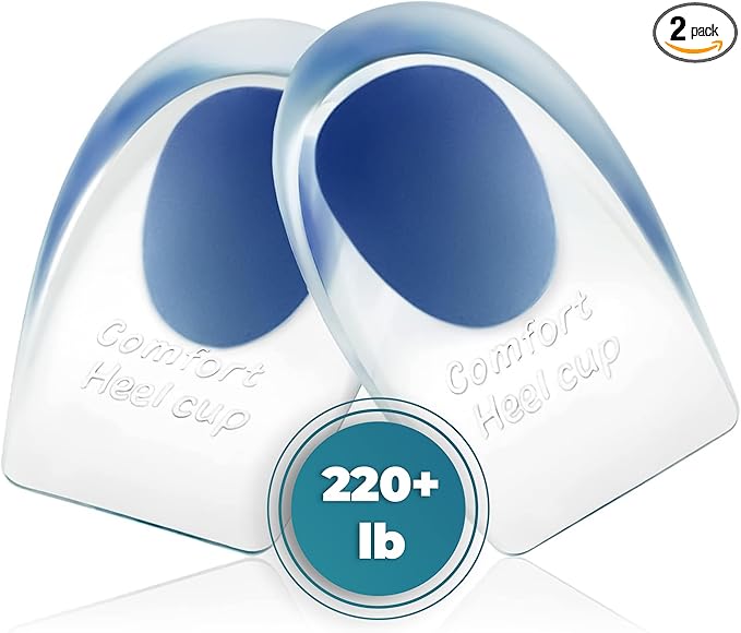 Heel Cups for Achilles Tendonitis & Plantar Fasciitis - 2 Pack Gel Shoe Inserts for Heel Pain Relief, Arch Support, for Women & Men