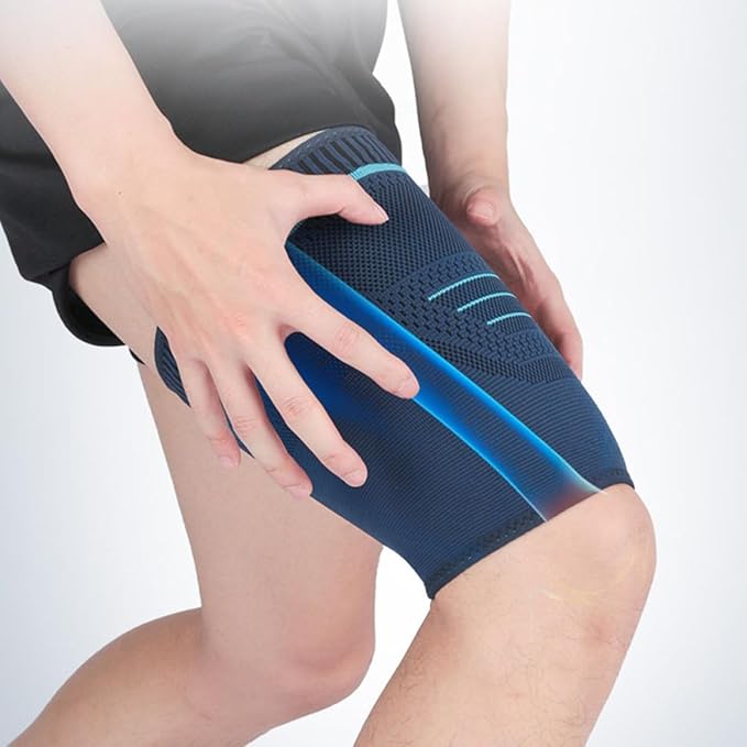 2pcs Compression Thigh Wraps Sports Leg Sleeves Elastic Knit Navy Support for Running Basketball Cycling Men’s Outdoor Exercise