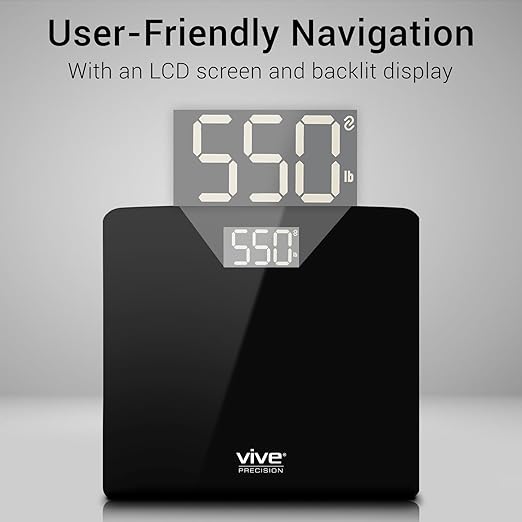 Vive Smart Body Weight Scale (550lbs Capacity) - Heavy Duty Bariatric Digital Scale for BMI - Plus Size, Large Display - Bathroom Device for Health Extra Wide Base & Smartphone Connectivity