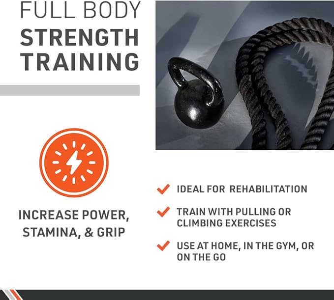 Body Sport Training Rope – Thick Battle Rope for Home or Gym Use, Long Durable Workout Rope – Made with Super-Strong Poly-Twine – Stands Up to Repeated Use Indoors & Outdoors