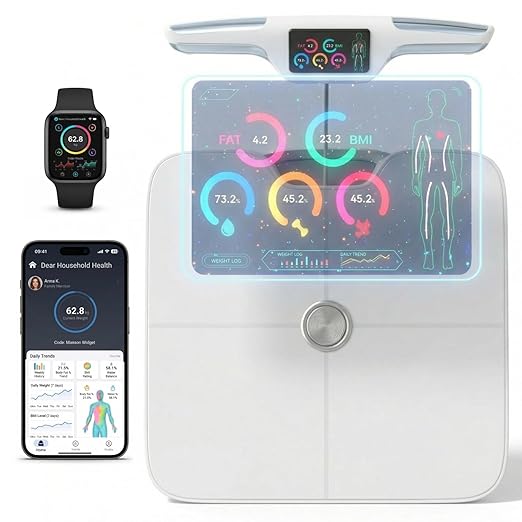 Premium Smart Digital Body Weight Scale - 8 Electrodes – 56+Metrics -Rechargeable- WiFi & Bluetooth - Full Body Analysis -Track Body Fat, Muscle Mass, Fat Percentage, Sleek Design