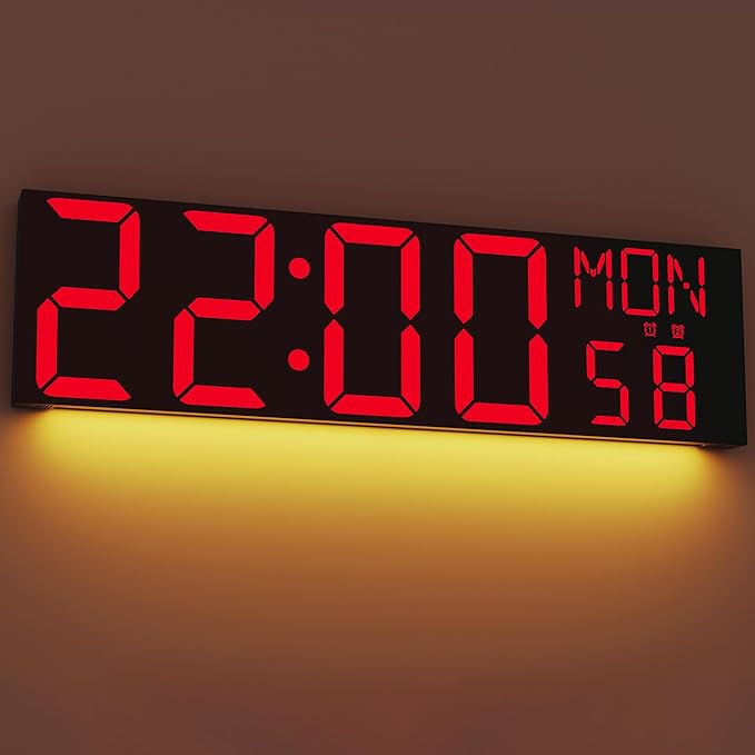 JALL 30" Large Digital Wall Mount Clock with Remote Control, Alarm, Big LED, Countdown, Auto DST, Temperature for Living Room Classroom Desk, Xmas, Birthday Gift, Black Shell Red Font