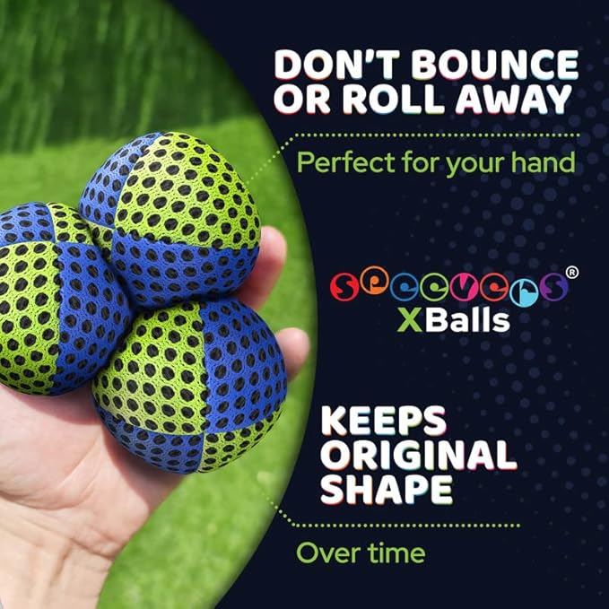 speevers Juggling Balls for Beginners and Professionals Set of 3, 14 Colors Available, 2 Layers of Net and Carry Case, Xballs Juggling Balls (3 Color Mix, 3.9 oz)