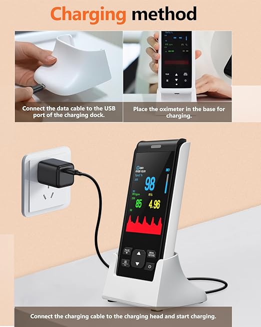 HealthTree JKS50F Pulse Oximeter Rechargeable Fingertip Pulse Ox, Handheld Pulse Oximeter, Finger Blood Oxygen Saturation Monitor with SpO2 & Pulse Rate, Portable Oxygen Meter Finger for Adults