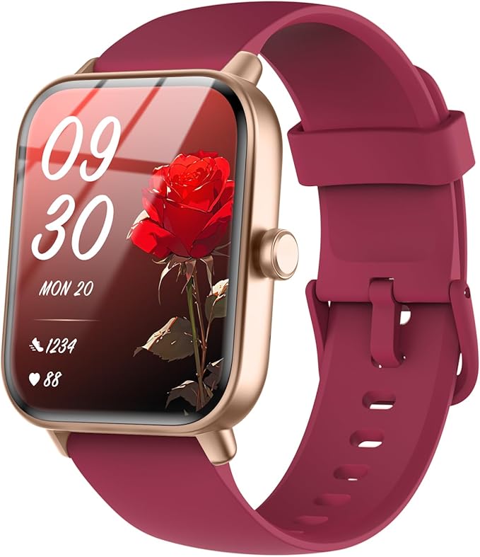 Quican Smart Watches for Women/Men, Smart Watch for Android Phones and iPhone Compatible, Alexa Built-in, 1.8" Fitness Watches for Women, IP68 Waterproof/Bluetooth Call, Heart Rate/Sleep Monitor, Red
