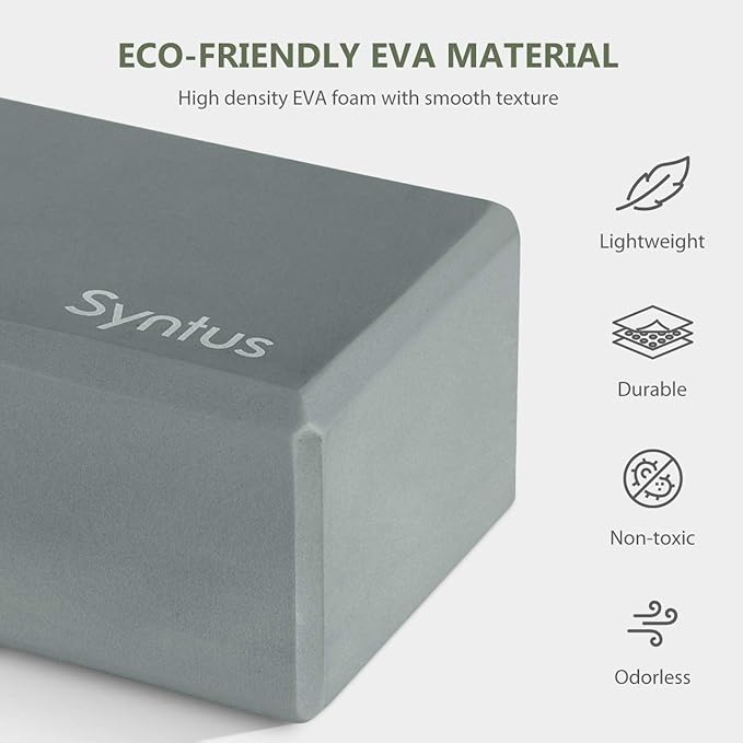 Syntus Yoga Block and Yoga Strap Set, 2 Soft Non-Slip Yoga Blocks 9×6×4 inches, 8FT Metal D-Ring Strap for Yoga, General Fitness, Pilates, Stretching and Toning