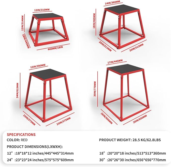 Steel Plyometric Platform and Jumping Box, Anti-Slip Exercise Step Up Box for Strength and Conditioning Training, Durable Home Gym Plyo Box