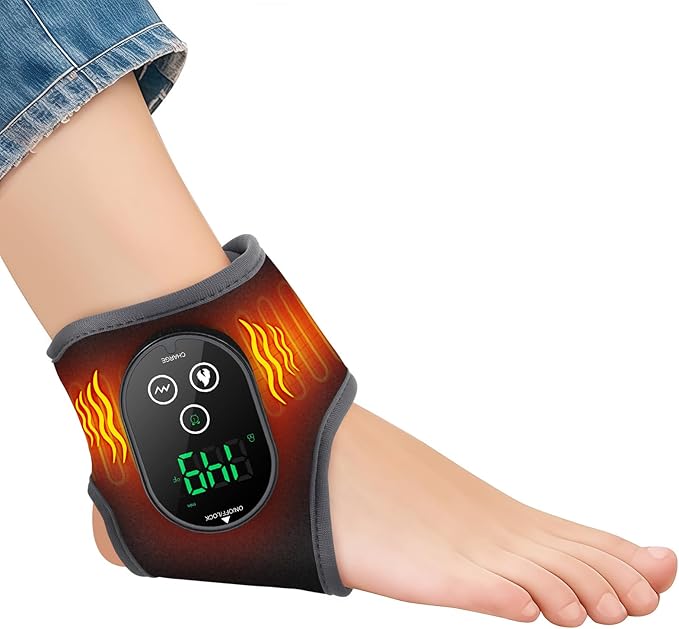 Cordless Ankle Heating Pad, Foot and Ankle Massager for Pain Relief, Rechargeable Heated Ankle Wrap with 4 Heats, 2 Vibrations, 3 Timers (Black)