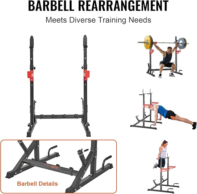 VEVOR Squat Stand Power Rack, Multi-Functional Barbell Rack with Hook, Weight Plate Storage Attachment, Adjustable Free Bench Press Stands, Max Load 600 Lbs Steel Exercise Squat Stand for Gym/Home Gym