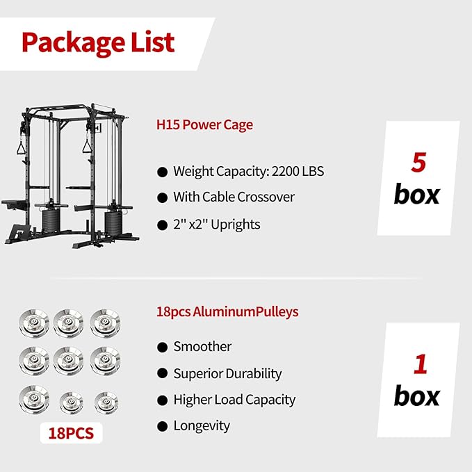 JEEKEE Power Cage with Cable Crossover System, 2200LB Heavy Duty Power Rack with Dual Pulley, 180LB Weight Stack, LAT Pulldown, 20+ Attachments for Home Gym,Black