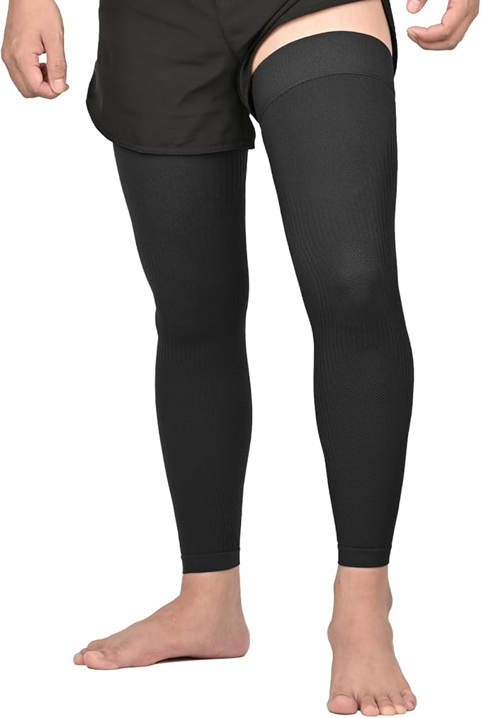 KEKING Full Leg Compression Sleeves, Unisex, Thigh High Compression Stocking 20-30mmHg Graduated Support for Thigh Calf Knee, Running, Basketball, Reduce Varicose Veins and Swelling, All Black XXL