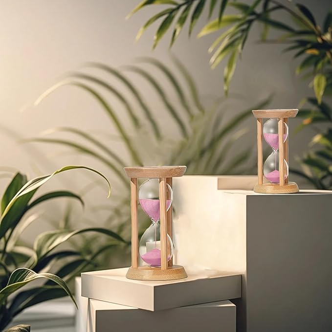 Wood Sand Timer, 15 Minute Hourglass,Bamboo Sandglass Timer 15 Min,Sand Watch for Speed Reading Timer,Baking,Game, Gift,Pink