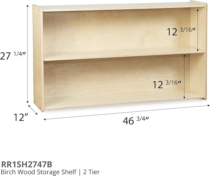 Daycare Shelves for Kids, Bookcase with 2 Shelves for Storage, Wood Furniture for Toddlers, Children, Montessori, Classroom, 47-inch Width