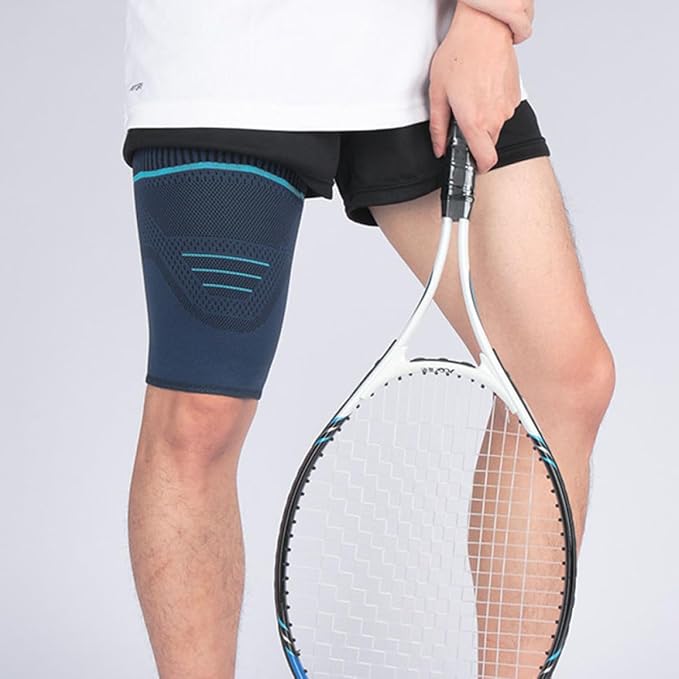 SOLUSTRE 2pcs Sports Compression Leg Sleeves Thigh Band Navy Blue M Breathable Knit Fabric Outdoor Running Leg Support for Men Cycling and Fitness