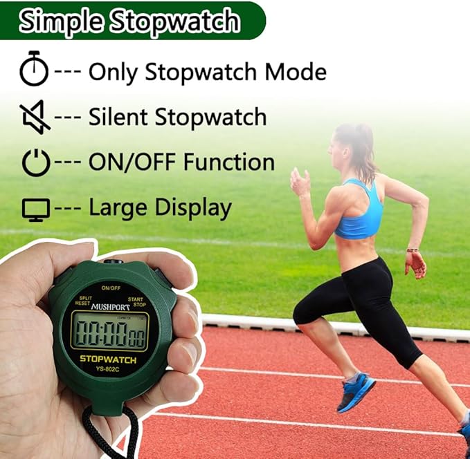 Stopwatch Timer Only Stopwatch Mode, ON/Off Silent Large Display Simple Operation, Without Clock Date Countdown, Digital Stop Watch for Sports Kids Coaches, Green