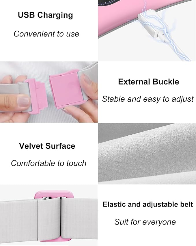 Electric Heating Pad, Portable Cordless Menstrual Heating Pad with 4 Heat Levels and 4 Massage Modes, Fast Large Heating Belly Wrap Belt for Cramps, Back Pain Relief Gifts for Women Girls Her (Pink)
